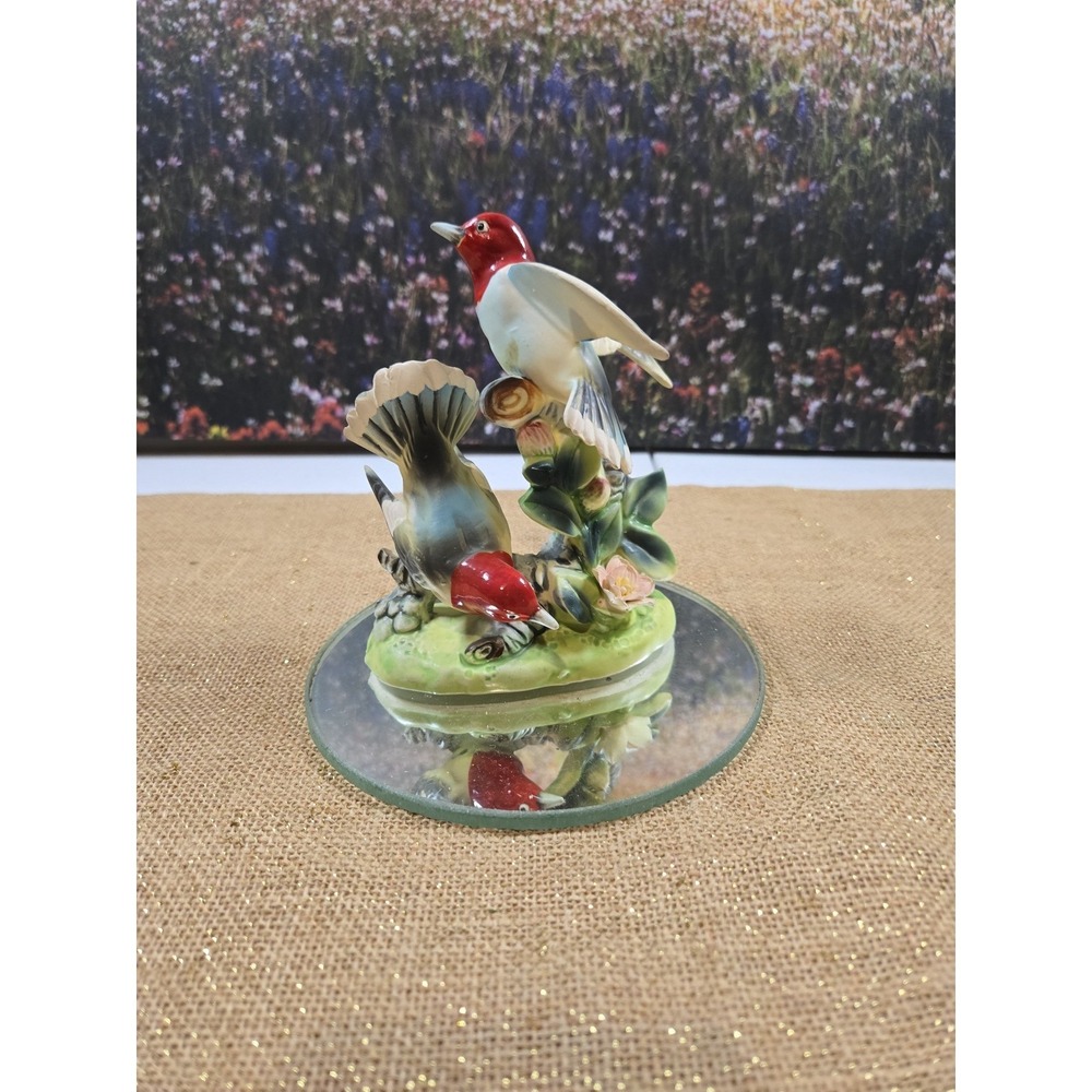 Vintage Ceramic Bird Figurine on Mirror Base